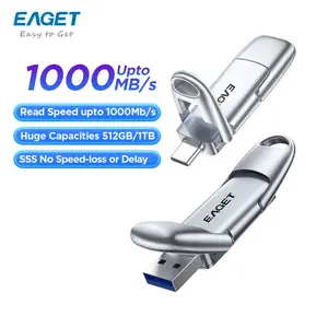 Eaget Metal 512GB/1TB SSD con tecnología 3S de alta velocidad hasta 1000 MB/S memoria USB Pendrive Solid State USB3.2 GEN2 Flash Drive