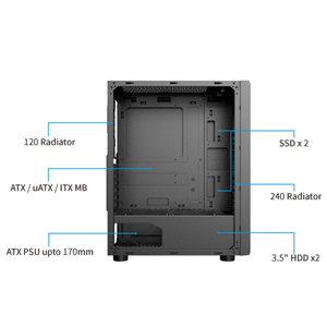 Vỏ máy tính chơi game bằng kính, vỏ máy tính bằng kim loại đen với kính cường lực, vỏ PC ATX không quạt - Product Image 4