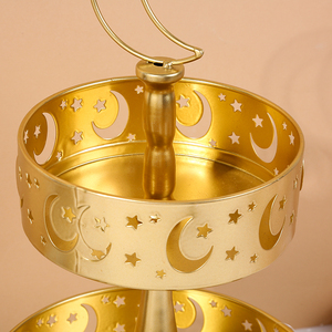 Plateau de service à dessert en métal plaqué or personnalisé à 2 niveaux pour Ramadan et Eid Mubarak, motif château islamique, lune et étoile, fournisseur de décoration de table pour fête - Product Image 6