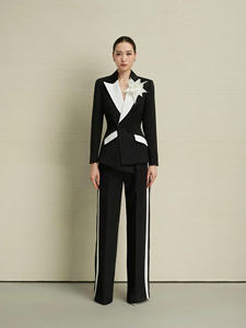 Conjunto de Blazer Negro de Alta Costura y Falda de Plumas con Detalles de Encaje Blanco, Estilo Pasarela Nupcial, Hecho en Vietnam, OEM ODM - Product Image 3