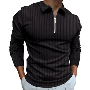 Luxury Streetwear Business Casual Tops Men's Half Zip Up Neck Ribbed Workout Muscle Slim Long Sleeve Tee Shirts Polo T Shirt