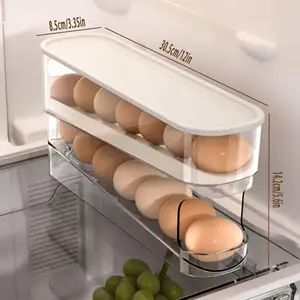 Venta caliente Auto Rolling Nevera Organizador de huevos 2 niveles Ahorro de espacio Dispensador de huevos para refrigerador Storager