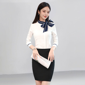 Black Pencil Dress With Red Trim Bow Neckline Long Sleeve Professional Career Dress For Women - Product Image 4