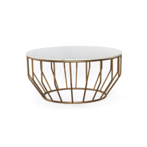 Mesa de Centro Redonda con Tapa de Mármol Blanco y Base de Metal Dorado, Mesa de Diseño Moderno para Sala de Estar - Product Image 2
