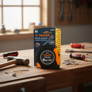 Ruban à mesurer résistant aux chocs Truper 8m avec retour automatique de la lame, lame en acier au carbone, verrouillage par bouton-poussoir, ABS et acier inoxydable - Product Image 2