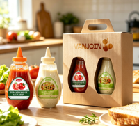 Bouteille en plastique transparente pour miel et moutarde, avec bec verseur anti-goutte et couvercle refermable, personnalisable avec logo, pour service de table en restaurant (vente en gros)