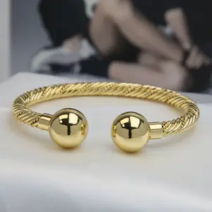 Classic Ethnic Style Waterproof Cable Wrapped Retro Cuff Bangle Fadeless Brass Adjustable Wire Rope Bracelet