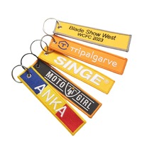 Porte-clés en tissu personnalisé avec logo d'usine, étiquette personnalisée double face, texte et broderie, patch tissé, étiquettes pour porte-clés