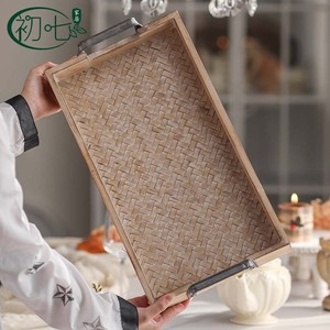 Bandeja de café estilo japonés para mesa de café, bandeja de servir con textura de bambú tejido y patrón de madera para sala de estar, hogar, plato de frutas - Product Image 4