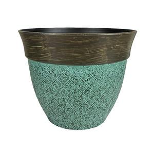 Pot de fleurs en plastique PP bicolore, corps <span class=keywords><strong>rouge</strong></span> moucheté, bordure bronze foncé brossé, rond, pour la maison et le jardin - Product Image 3