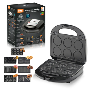 Máquina para hacer sándwiches 7 en 1 de 750W, multifunción, para desayunos, con <span class=keywords><strong>placas</strong></span> antiadherentes, fácil de limpiar, para panini y gofres. - Product Image 1