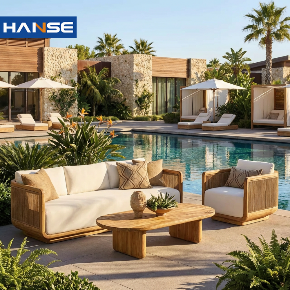 Hot Sale Contemporary Teak Wooden Outdoor Sofa Set for Dining Hotel Courtyard Park Farmhouse-Modern Patio Garden Furniture