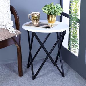 Hot Sale Modern <b>round</b> <b>White</b> Marble Top Side <b>Table</b> with Black Metal Legs for Home Cafe Bed Room or Living Room Use - Product Image 2