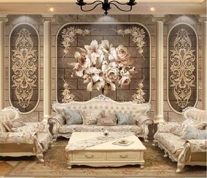 Papier peint mural de luxe pour salon, canapé, télévision, chambre à coucher, chevet, télévision, motif classique européen - Product Image 1