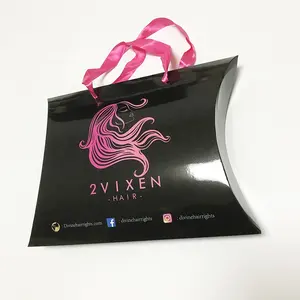 Travesseiro de embalar extensão de cabelo 3 pacotes de logotipo personalizado impresso luxuoso caixa de empacotamento com alças