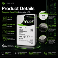 Disco Duro Empresarial Seagate Exos X18 ST18000NM000J de 18 TB, 3.5'', SATA 6 Gb/s, 7200 RPM, 256 MB de Caché, Helio, CMR