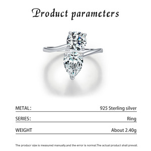 S925 Silver Pear and Round Cut Moissanite Bypass <b>Ring</b> Silver Plated Open <b>Statement</b> <b>Ring</b> for Women Dainty Promise Jewelry - Product Image 2