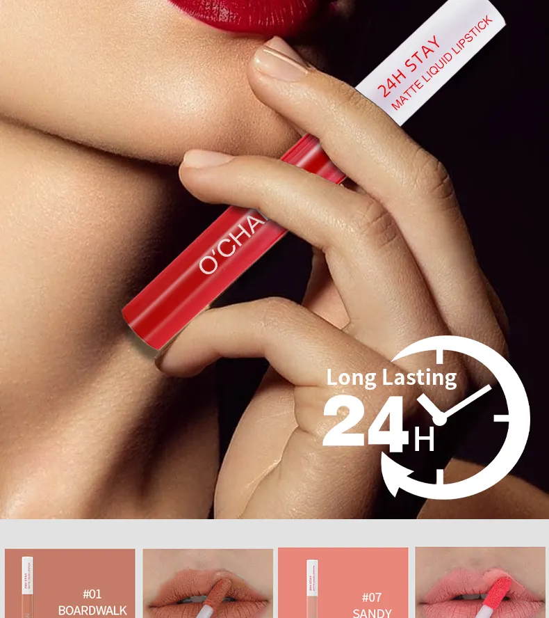 Ochain lipstik Matte cair merah muda tahan lama Vegan merah bebas zat warna tahan air