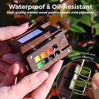 Mini ensemble de peinture aquarelle avec boîte en bois de noyer 8 couleurs pinceaux tasse à eau Kit de poche de voyage avec sac pour artistes