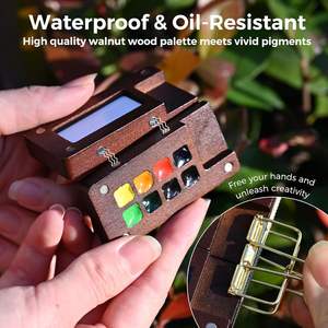 Mini Aquarel Verfset Met Walnoot Houten Doos 8 Kleuren Borstels Water Cup Reiszak Kit Met Tas Voor Kunstenaars - Product Image 2