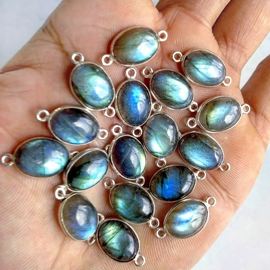Labradorite naturelle ovale et poire en argent plaqué connecteur de lunette en gros Labradorite calibré mm taille en argent Allemand connecteur - Product Image 3