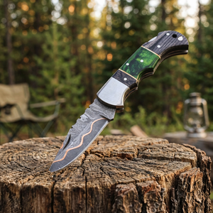 High Quality Copper Damascus Steel Folding Blade Pocket <b>Knife</b> Wholesale Factory Rates wood Handle Tactical Application - Product Image 2