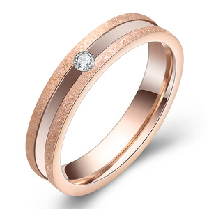 Rose Gold Diamond Ring 4mm <b>Brushed</b> Stainless Steel <b>Round</b> Brilliant Cut Women's Everyday Wear Jewelry - Product Image 1