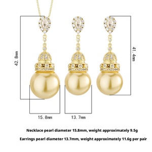 Wholesale Eco-friendly Copper Round 16-14MM Gold Plated Pearl Tassel Trendy Pendant <b>Earrings</b> <b>Set</b> Pearl Jewelry <b>Sets</b> for Women - Product Image 2