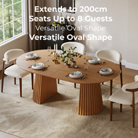 Table à manger ronde extensible au design moderne, fabriquée directement par le fabricant, en bois MDF avec plateau à lattes, pour l'ameublement de la maison
