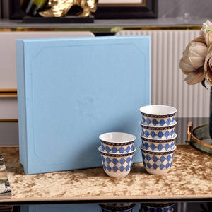 Middle Eastern Style Colorful Modern Minimalist Bone China 6 Tea <b>Cups</b> with Saucers Gift Box - Product Image 6