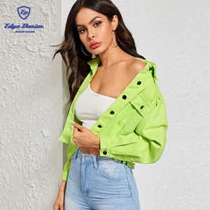 Nouveau design personnalisé lavis <span class=keywords><strong>vert</strong></span> à manches longues femmes veste en <span class=keywords><strong>jean</strong></span> - Product Image 2