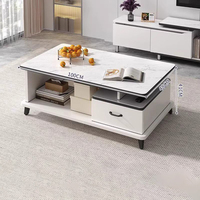 Meubles modernes pour salon et chambre à coucher, table basse blanche et meuble TV avec plateau en verre, rangement durable