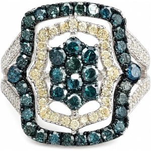 แหวนเพชร Jewelspaark 1.88 กะรัต ทรงกลม สีฟ้าขาวแฟนซี เงินแท้ 925 เครื่องประดับหมั้นสำหรับผู้หญิง - Product Image 1