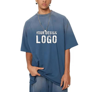T-shirt pour homme de style streetwear hip-hop, ample, délavé, déchiré, grande taille, décontracté, dégradé de couleurs, épaules tombantes, surdimensionné - Product Image 5