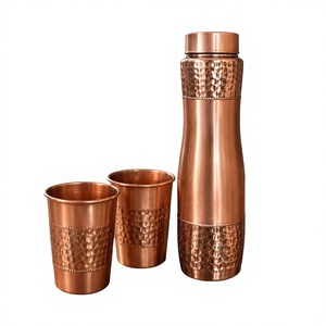 Pure Copper Water Bottle Set With Two Cups Hammered Design Insulated Vacuum Flask Modern Kitchen Drinkware Bottle - Product Image 4