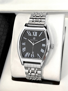 Reloj de pulsera de acero para hombre - popular reloj con correa de cuero impermeable en forma de barril - Product Image 2
