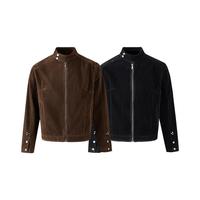 Veste bomber décontractée pour homme en daim marron, style universitaire court vintage, style baseball noir, avec logo