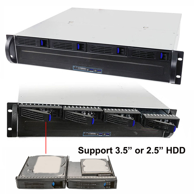 2U Rackmount Server case Chassis with 4 Hot-Swappable SATA/SAS Drive Bay, MiniSAS /SATA Connector