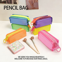 Trousse à crayons grande capacité avec fermeture éclair, sac cosmétique coloré et original, pochettes à crayons créatives en PVC avec grande fermeture éclair pour filles