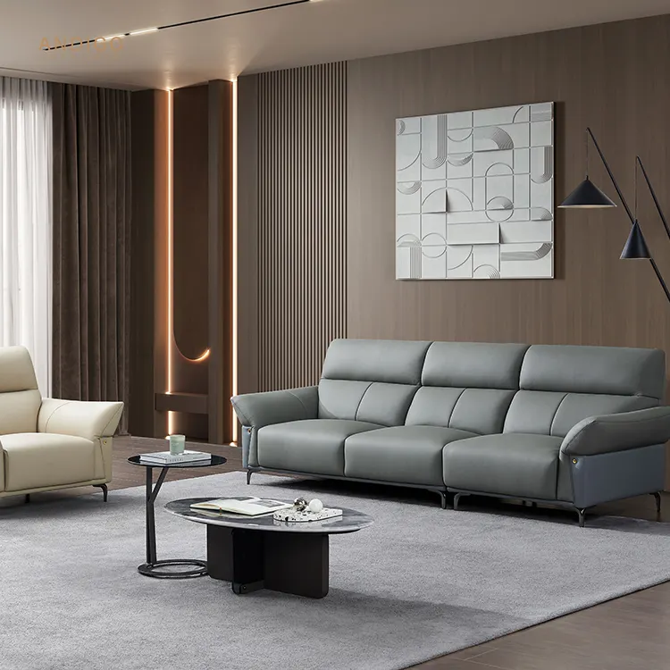 Fabricantes que venden juego de sofás, muebles de diseño italiano, sofá moderno de cuero de tres plazas