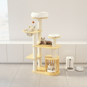 Arbre à chat de luxe en bois massif avec capsule spatiale, plateforme de saut, structure d'escalade, griffoir et condo pour chat, mobilier pour animaux de compagnie - Product Image 1