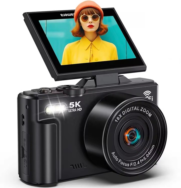AUSEK High Quality 75MP 5k Digital Vlogging Camera with Flip Screen for Students WIFI Connectivity Video Camera