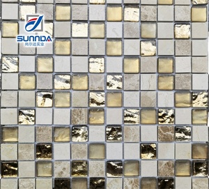 Хорошее качество, лидер продаж, цветная стеклянная мраморная мозаика для кухни, ванной комнаты, плитка 24x24, декоративная каменная Золотая мозаика - Product Image 2