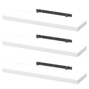 Mensola da Parete Rettangolare Bianca in MDF 100x23.5x4 Cm Sospesa con Staffe in Metallo - Product Image 1
