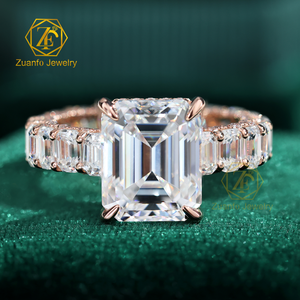 GIA IGI Certified CVD HPHT Lab Grown Diamante 14k 18k Anéis de Ouro Sólido 3CT 5CT D VS1 Emerald Cut Anel de Noivado Jóias - Product Image 1