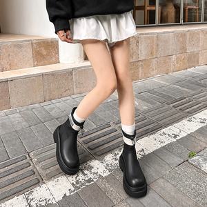 En çok satan kadınlar uzun çizmeler renk eşleştirme mektup dekor kalın taban elastik halat yuvarlak ayak kadın diz çizmeler - Product Image 5