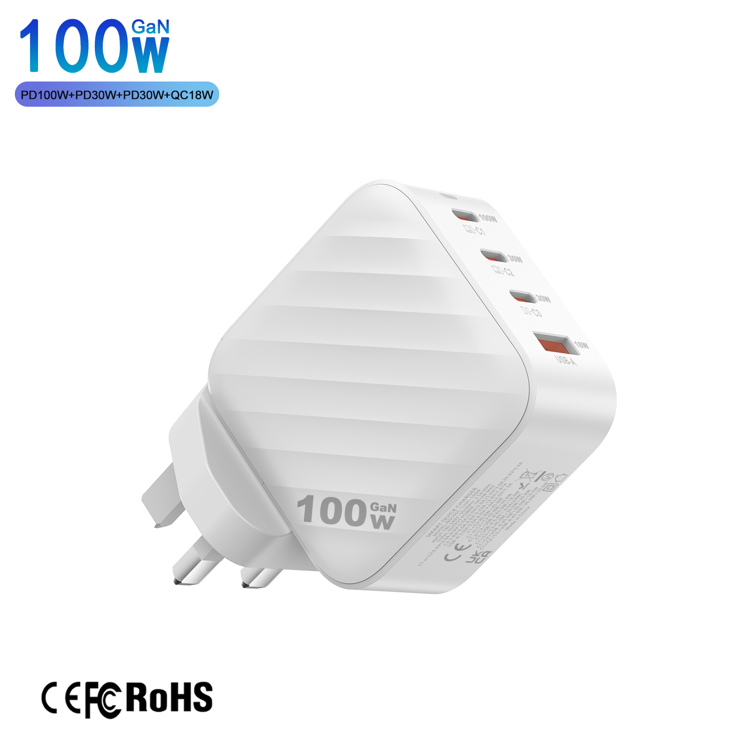 White 100W 1U3C UK Fixed Plug