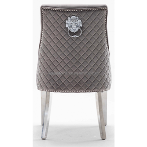 Patterned Gold Chrome Legs Tufted <strong>Back</strong> Velvet Dining <strong>Chair</strong> With lion <strong>Knocker</strong> Pattern <strong>Back</strong> - Product Image 4