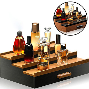 Caja de almacenamiento de cosméticos de madera, estante de exhibición de <span class=keywords><strong>Perfume</strong></span> con cajón, capa oculta, lápiz labial para el hogar/centro comercial, caja de almacenamiento de escalera de sombra de ojos - Product Image 1
