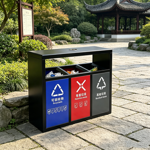 Poubelle 3-en-1 en acier inoxydable, bac de recyclage extérieur galvanisé robuste avec couvercle relevable pour mobilier d'extérieur - Product Image 5